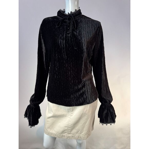 Vintage-Style Velvet Top With Lace Trim & Button Details Size XL Made In China - Picture 12 of 16